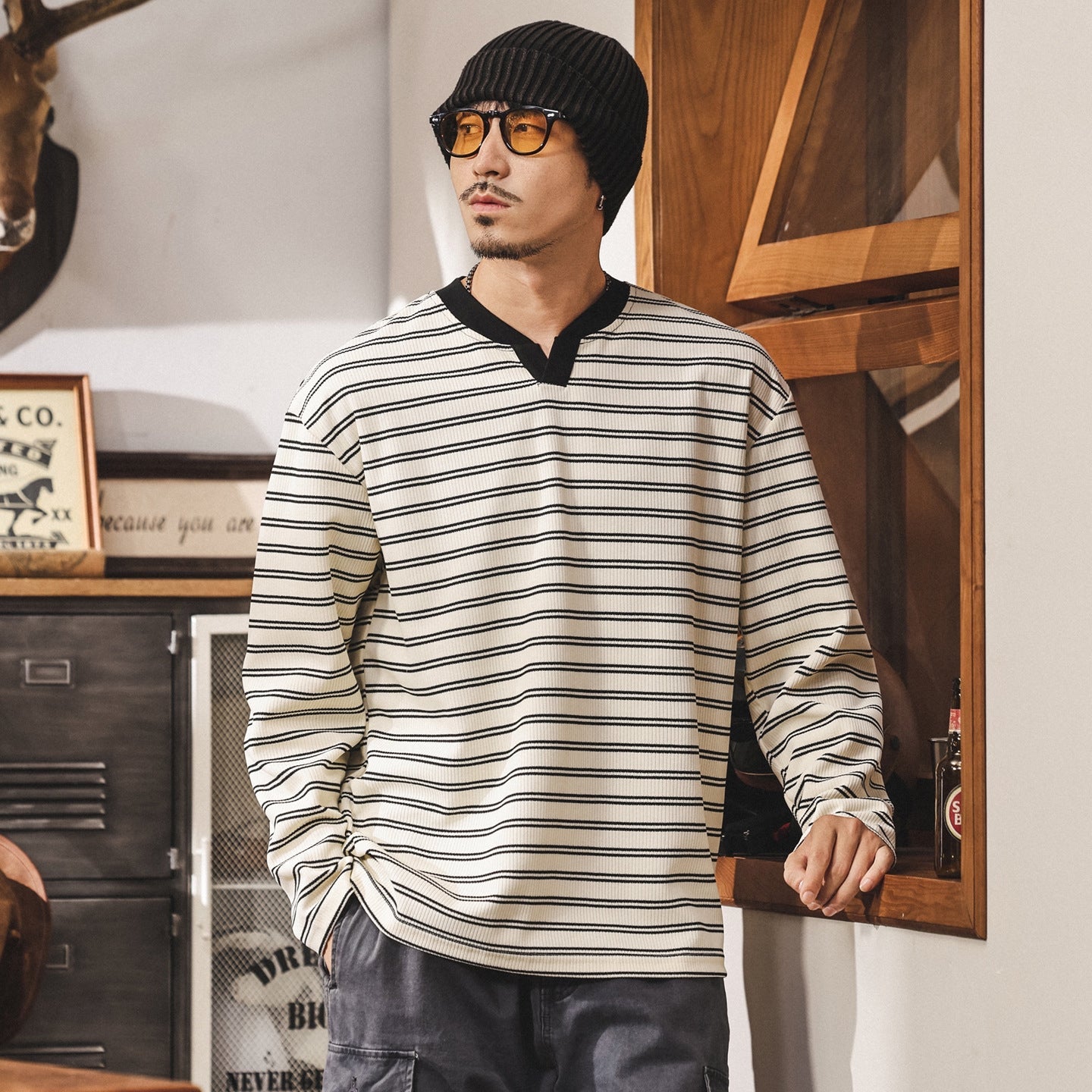 Sailor's Stripe Tee with Dropped Shoulder Sleeves