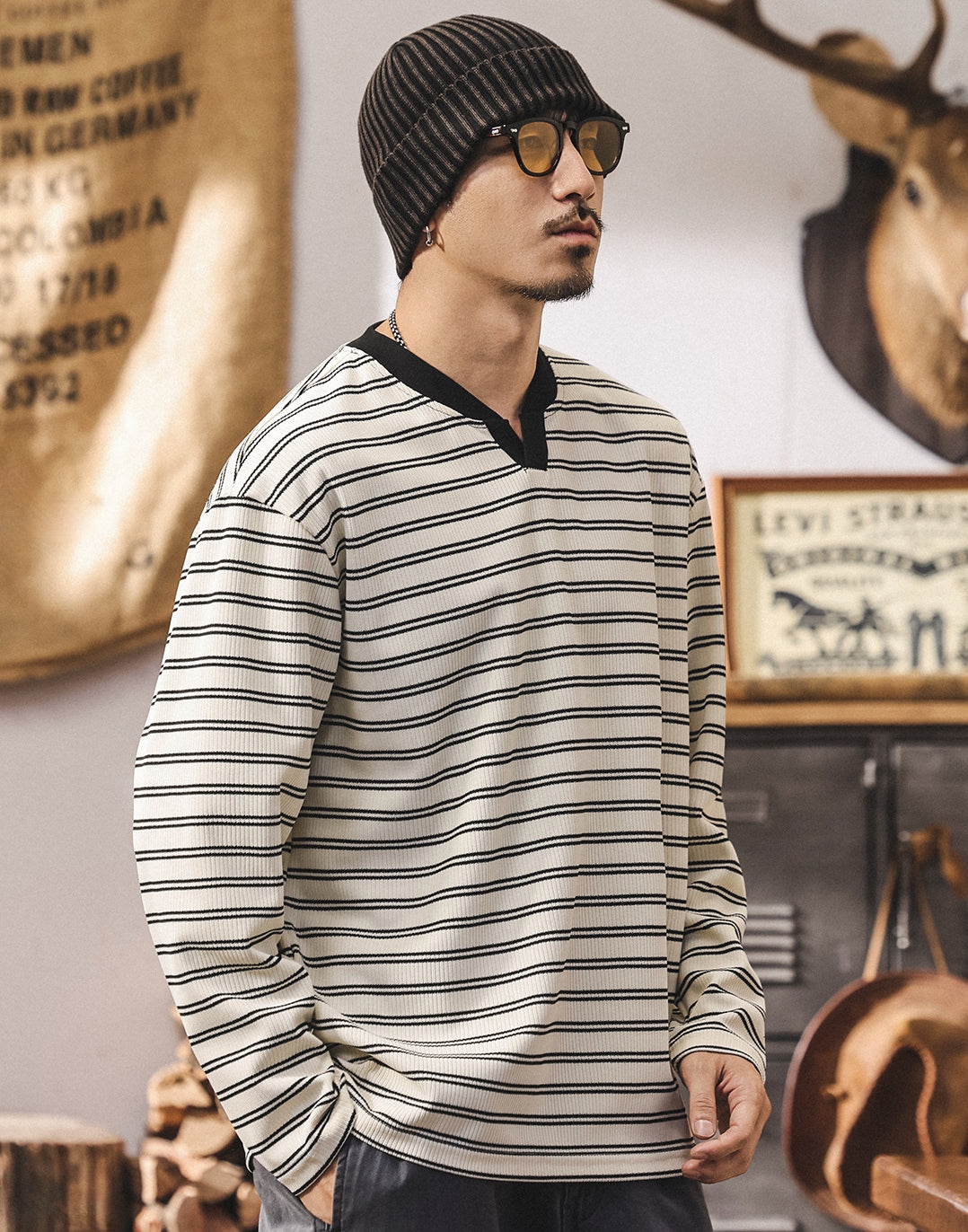 Sailor's Stripe Tee with Dropped Shoulder Sleeves