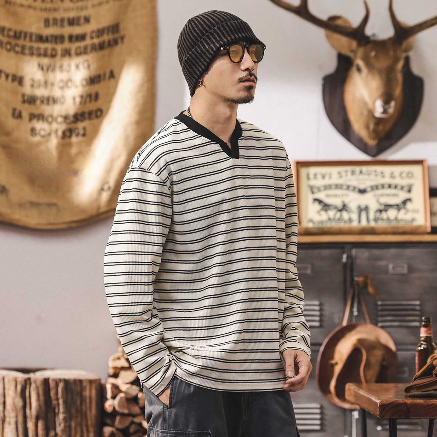 Sailor's Stripe Tee with Dropped Shoulder Sleeves