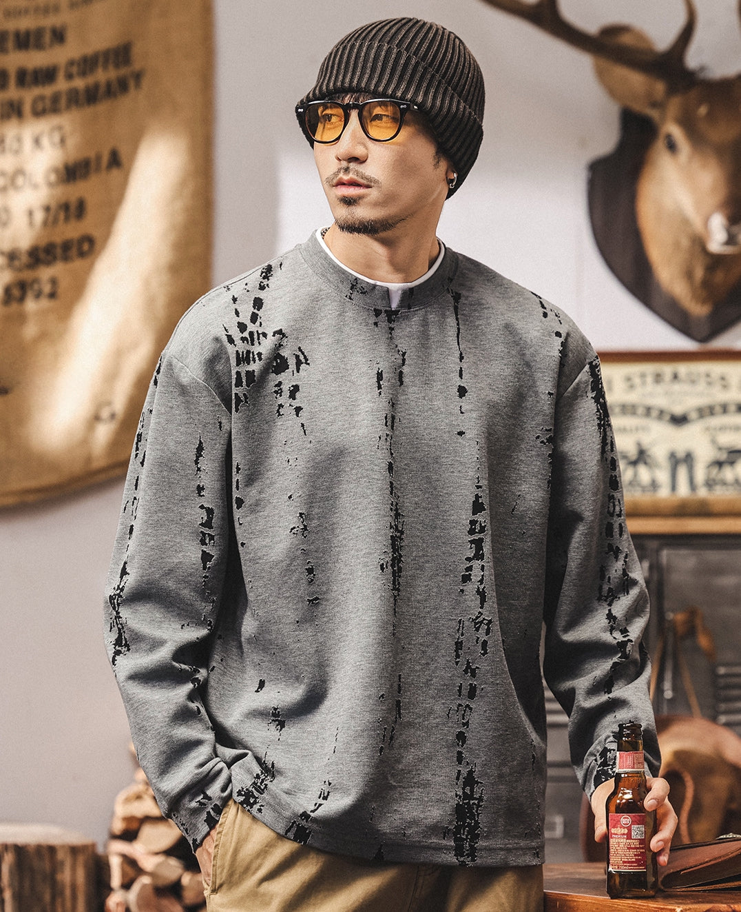 Double Layer Design Tee with Brushstroke Print