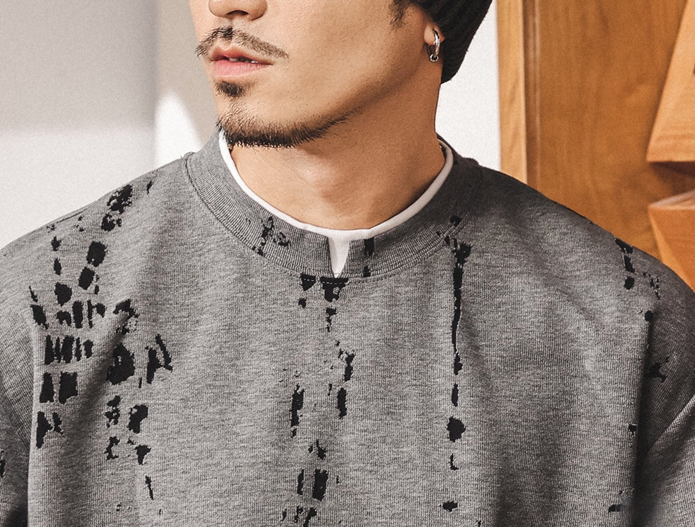 Double Layer Design Tee with Brushstroke Print