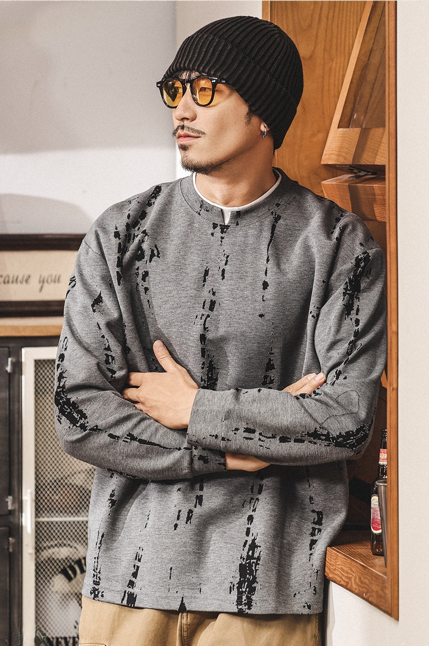 Double Layer Design Tee with Brushstroke Print