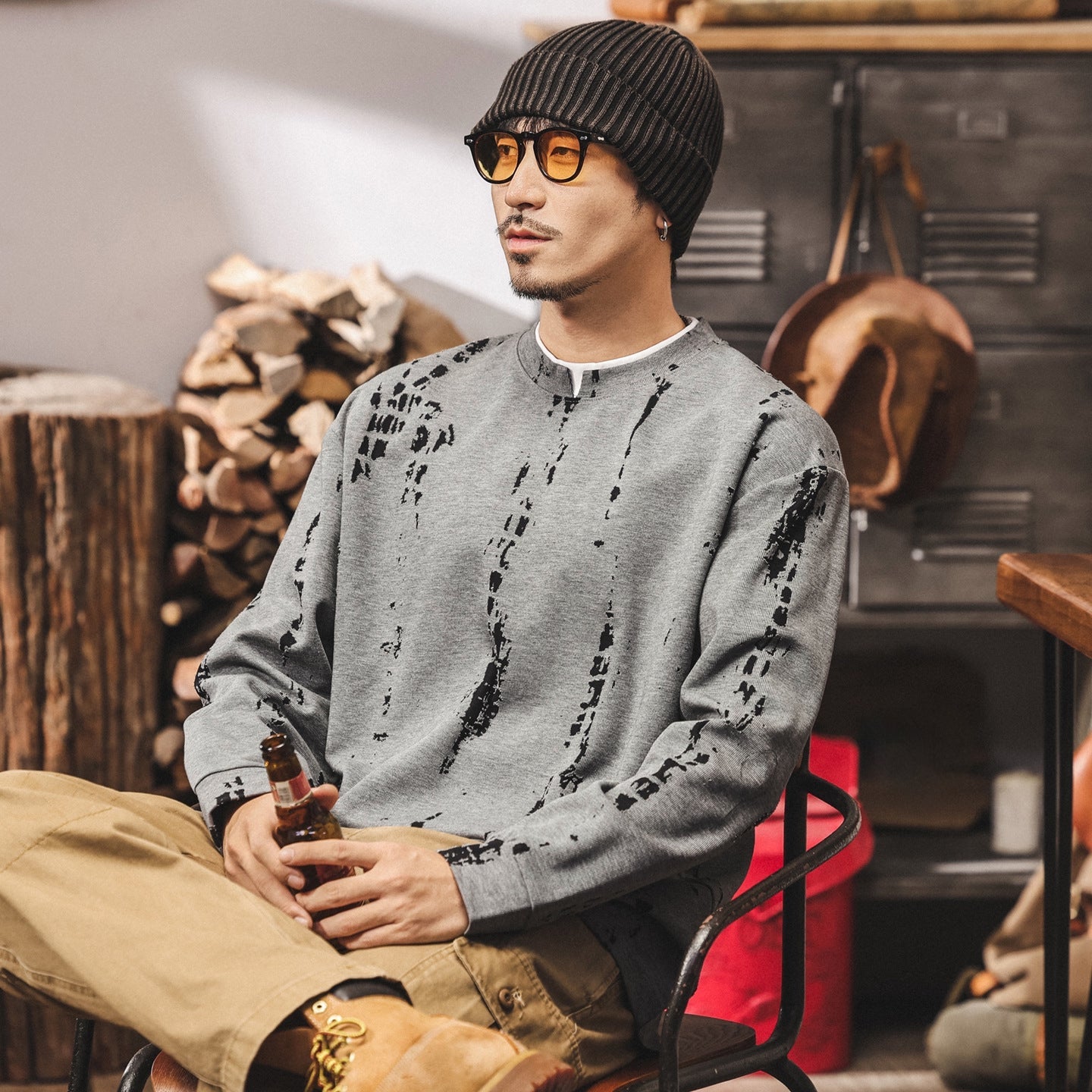 Double Layer Design Tee with Brushstroke Print