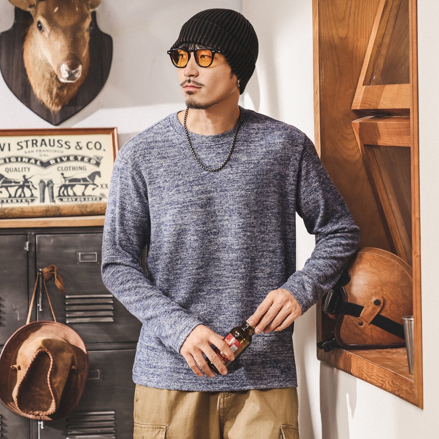 Soft Knitted Skin Friendly Fleece Crew Neck Tee