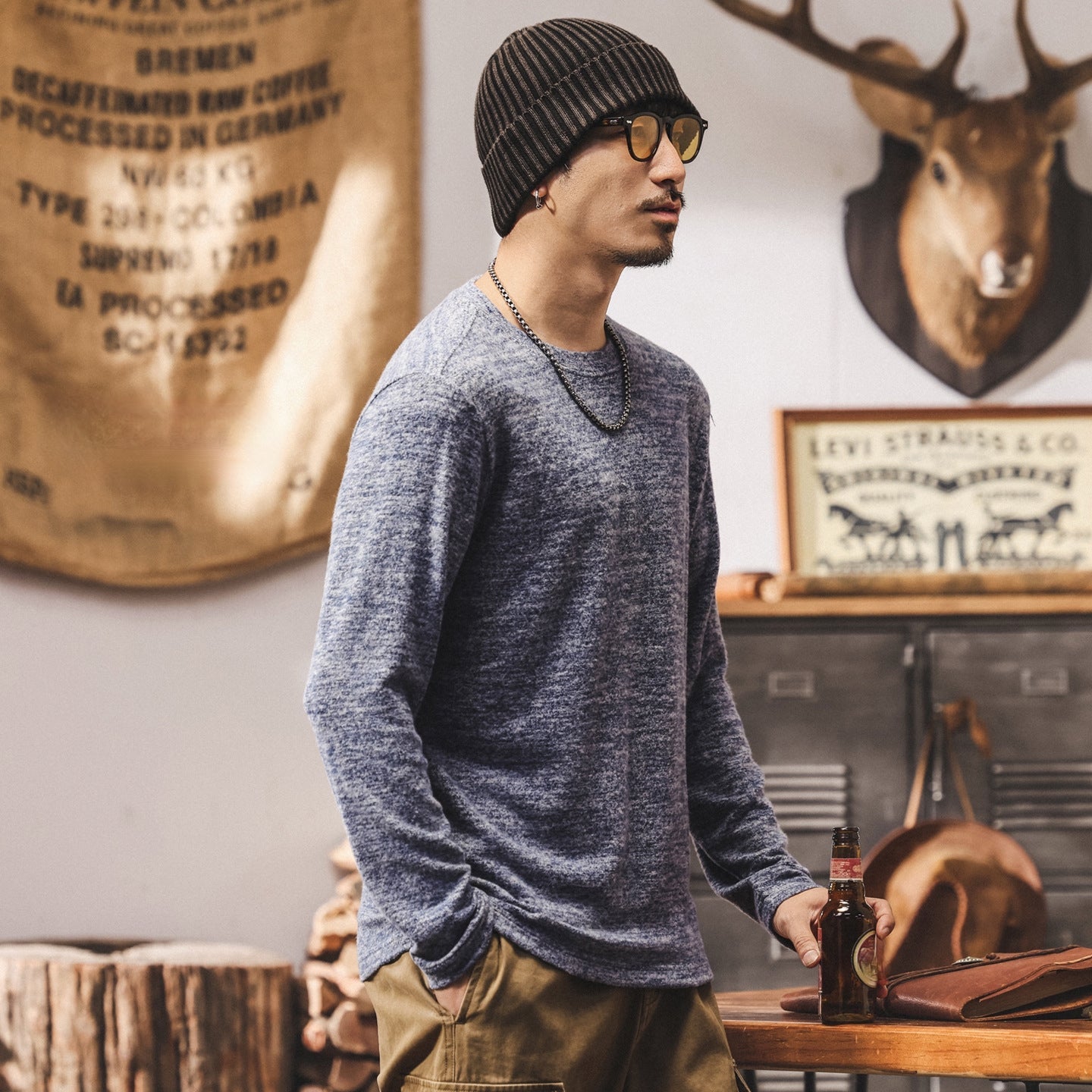 Soft Knitted Skin Friendly Fleece Crew Neck Tee