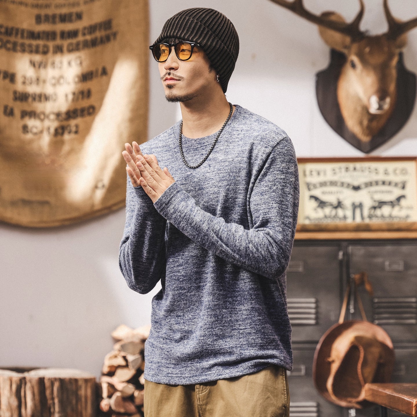 Soft Knitted Skin Friendly Fleece Crew Neck Tee