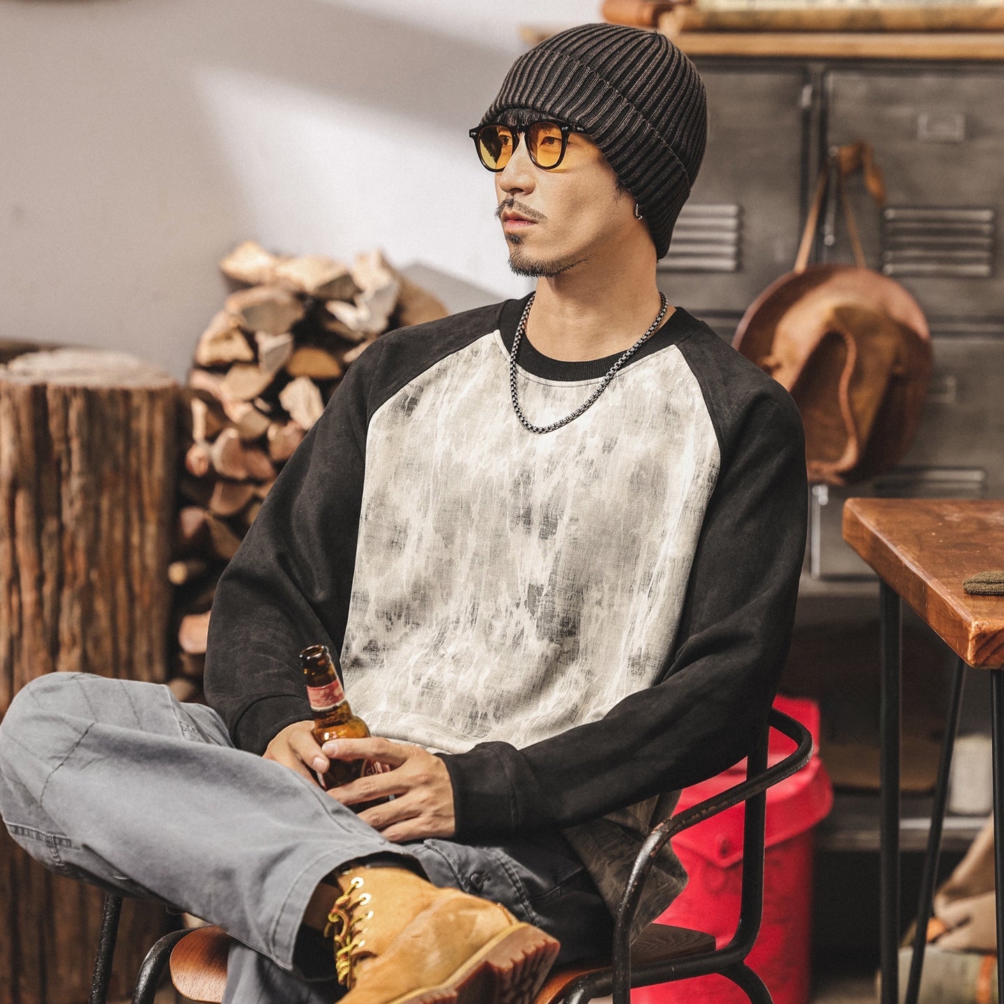 Suede Sweatshirt with Raglan Sleeves