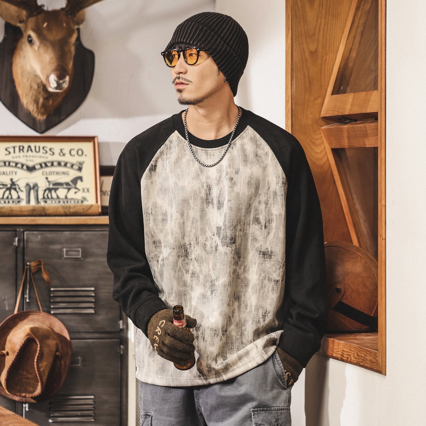 Suede Sweatshirt with Raglan Sleeves