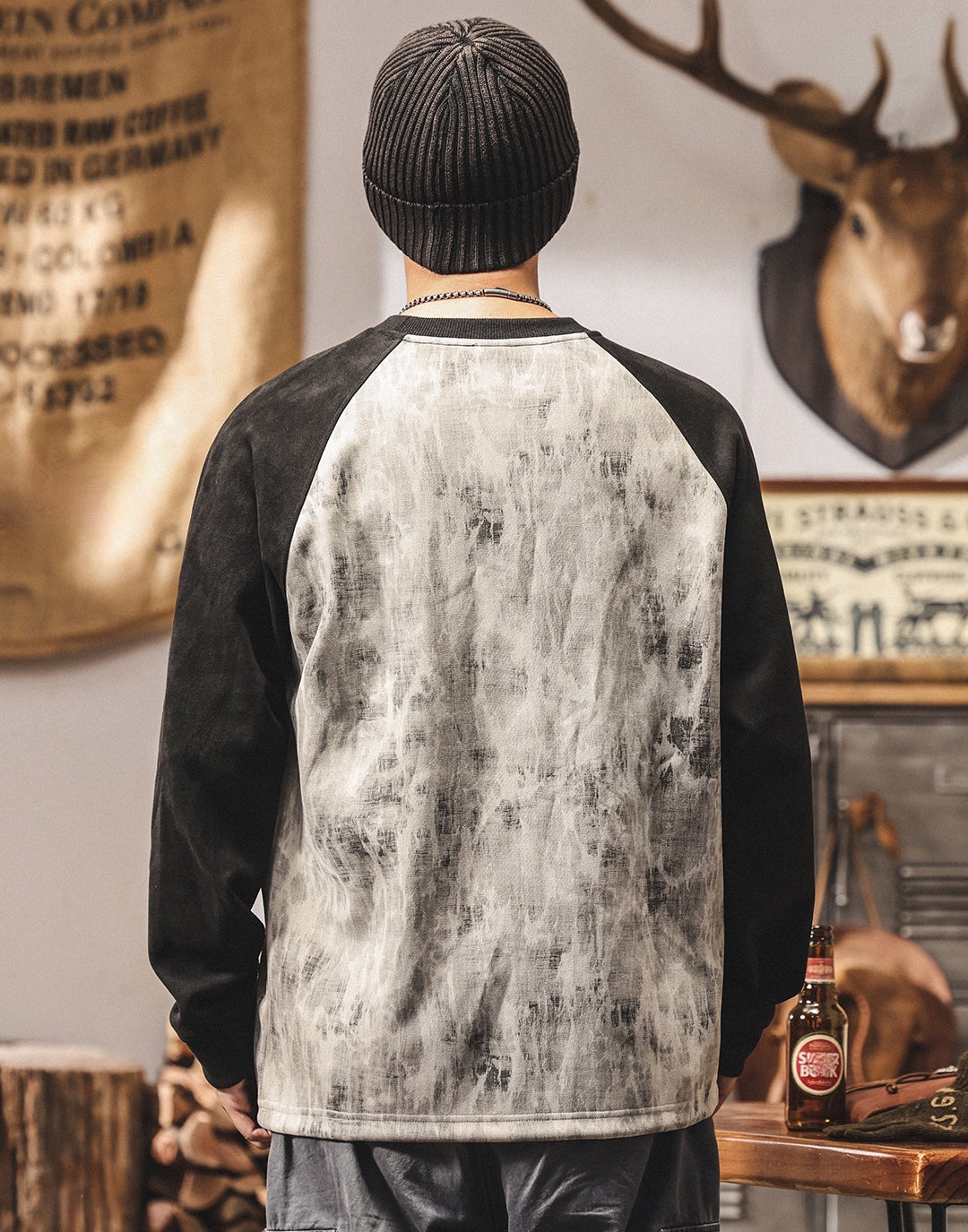 Suede Sweatshirt with Raglan Sleeves