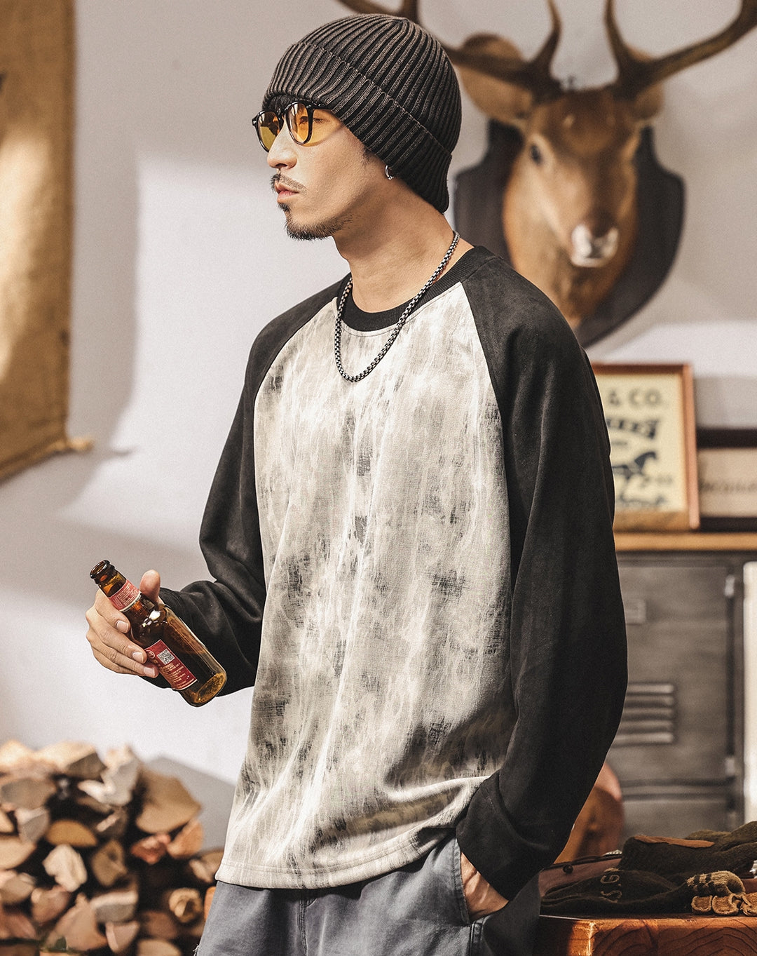 Suede Sweatshirt with Raglan Sleeves