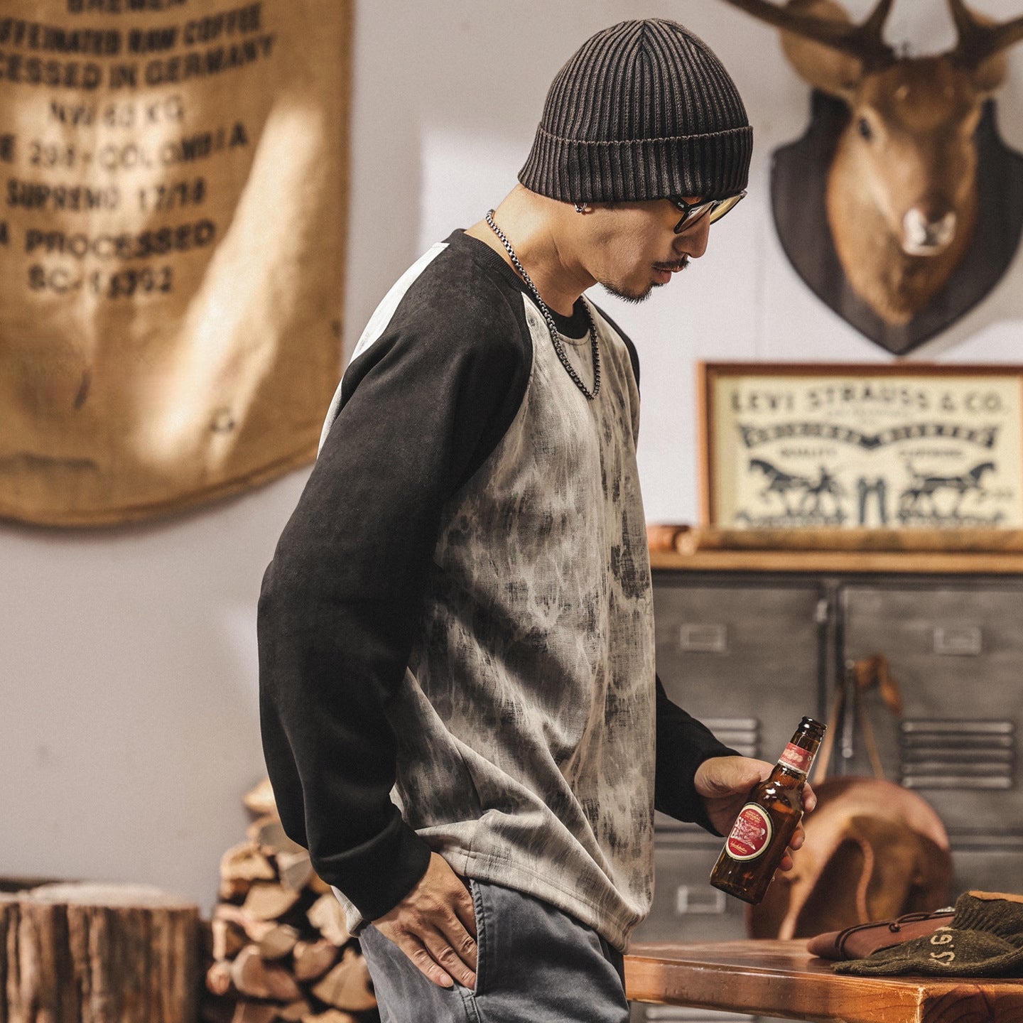 Suede Sweatshirt with Raglan Sleeves