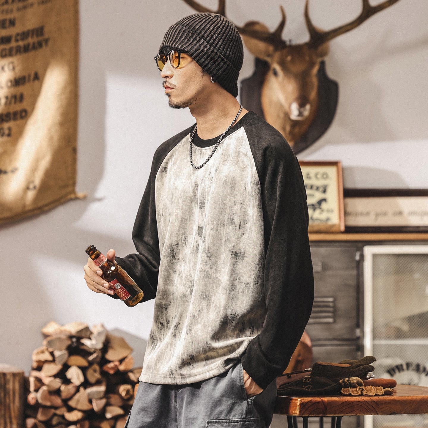 Suede Sweatshirt with Raglan Sleeves