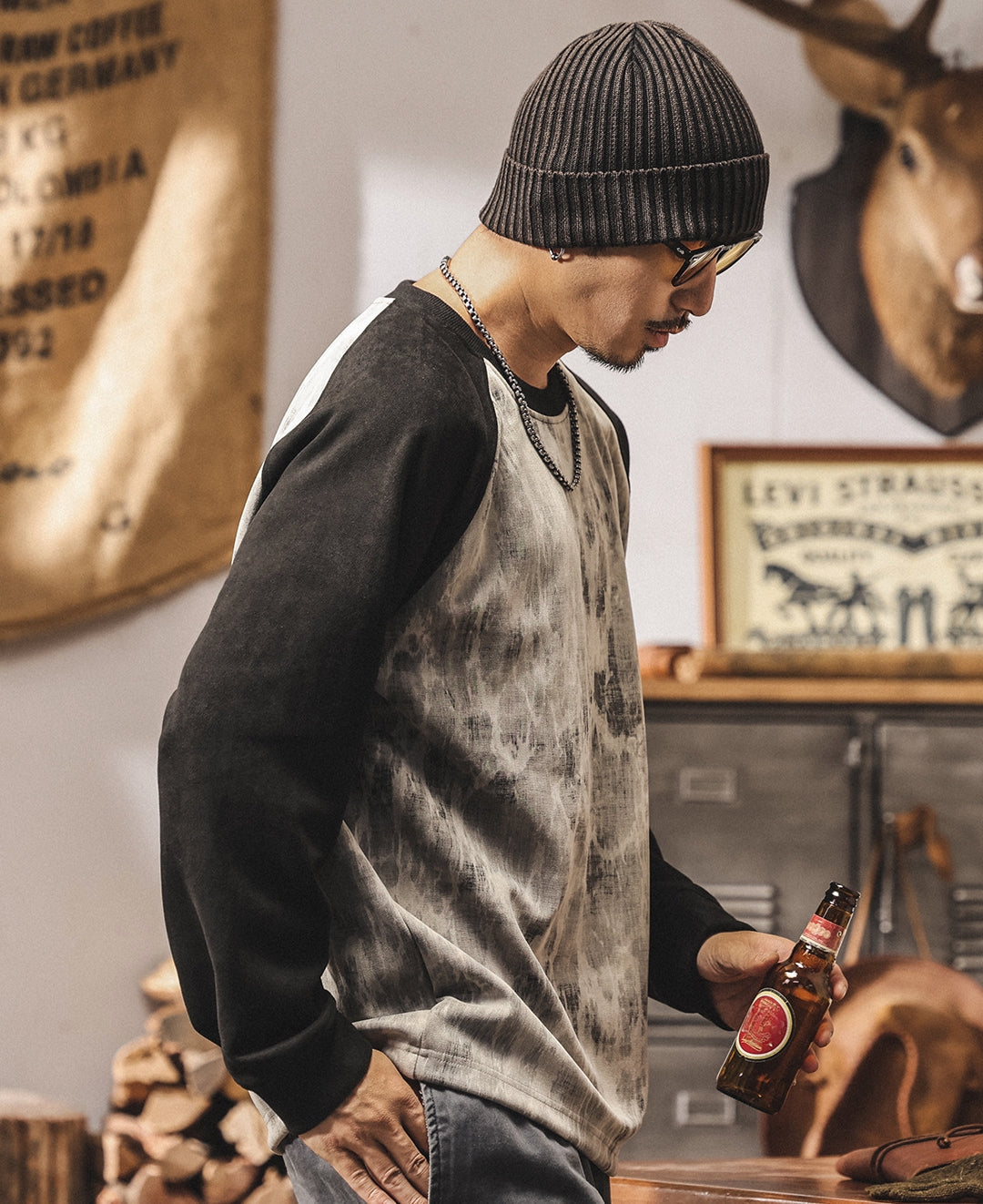 Suede Sweatshirt with Raglan Sleeves