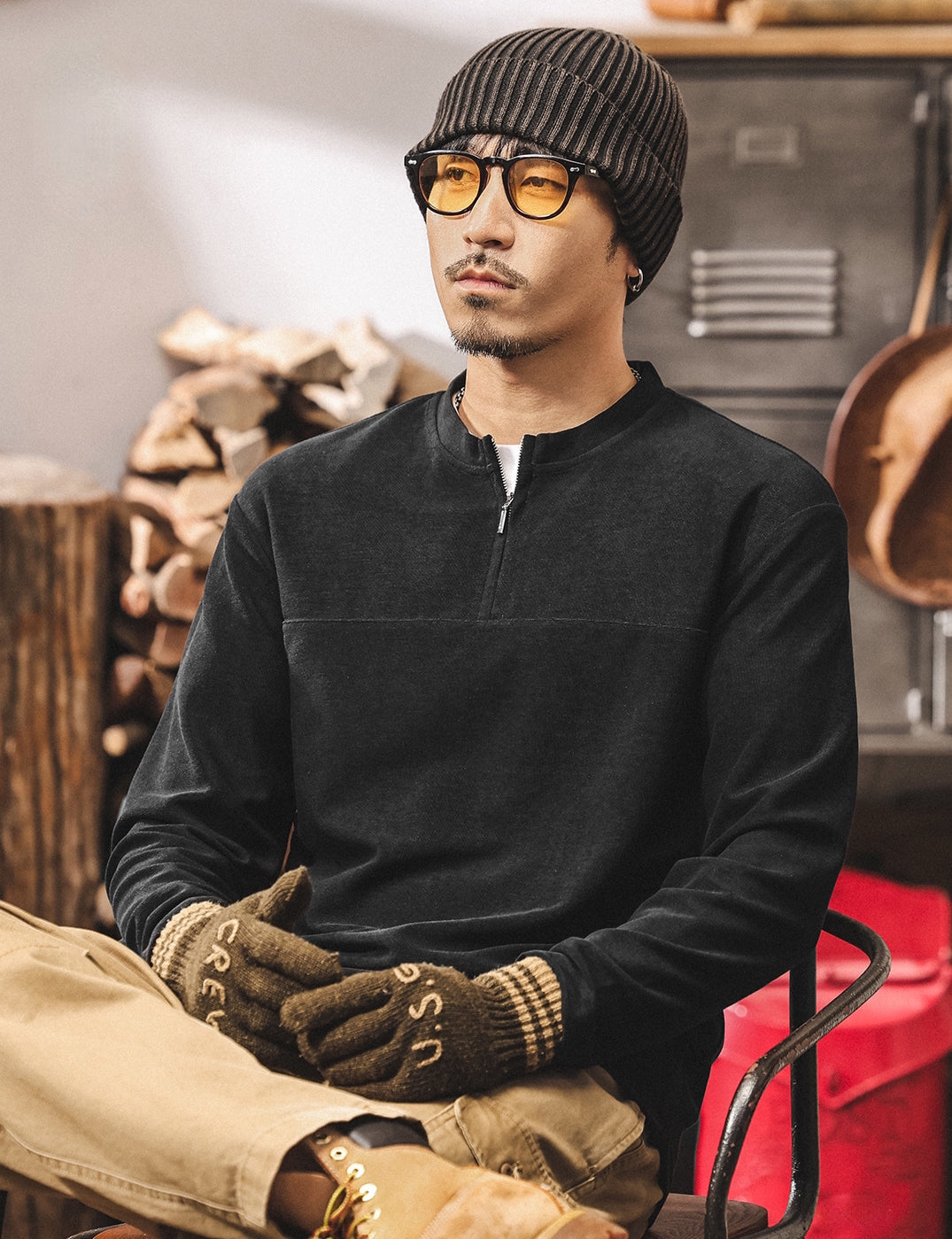 Alpine Double Layer Design Winter Henley Tee