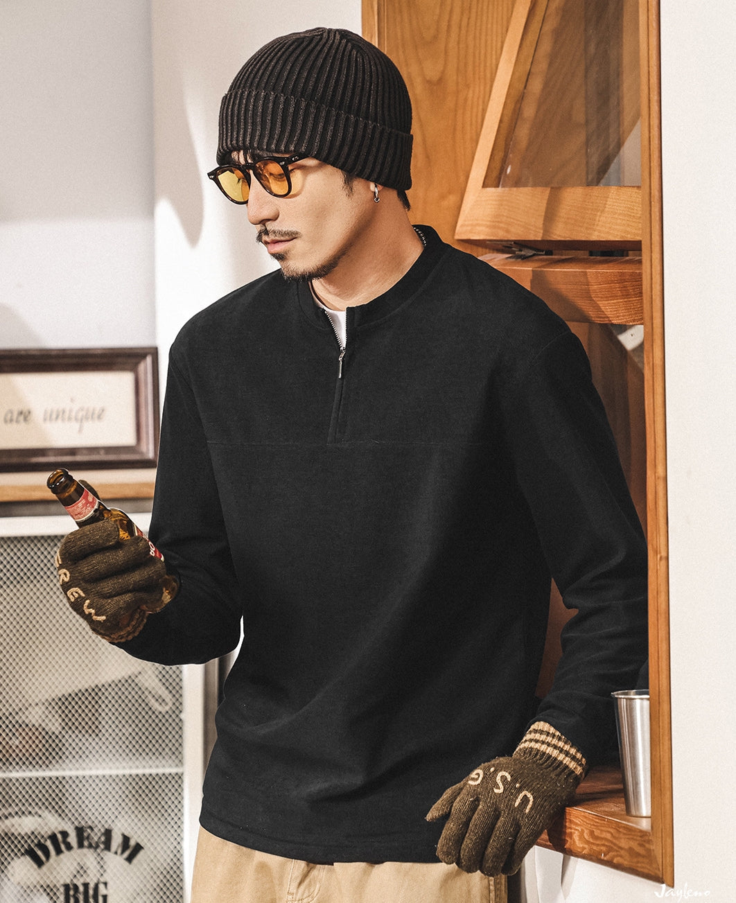 Alpine Double Layer Design Winter Henley Tee