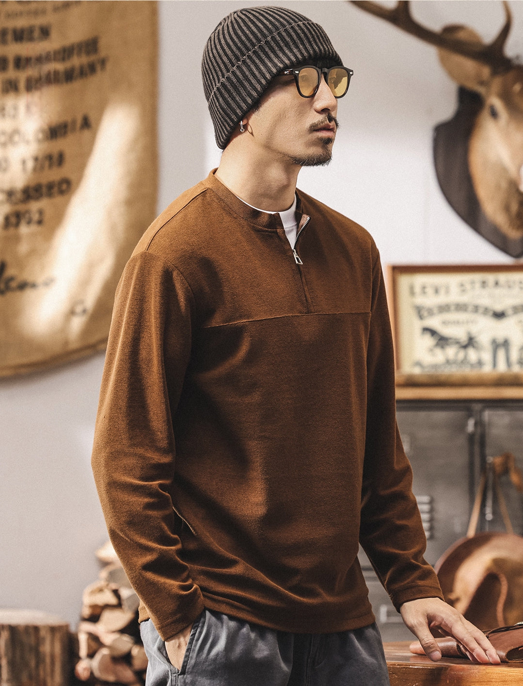 Alpine Double Layer Design Winter Henley Tee