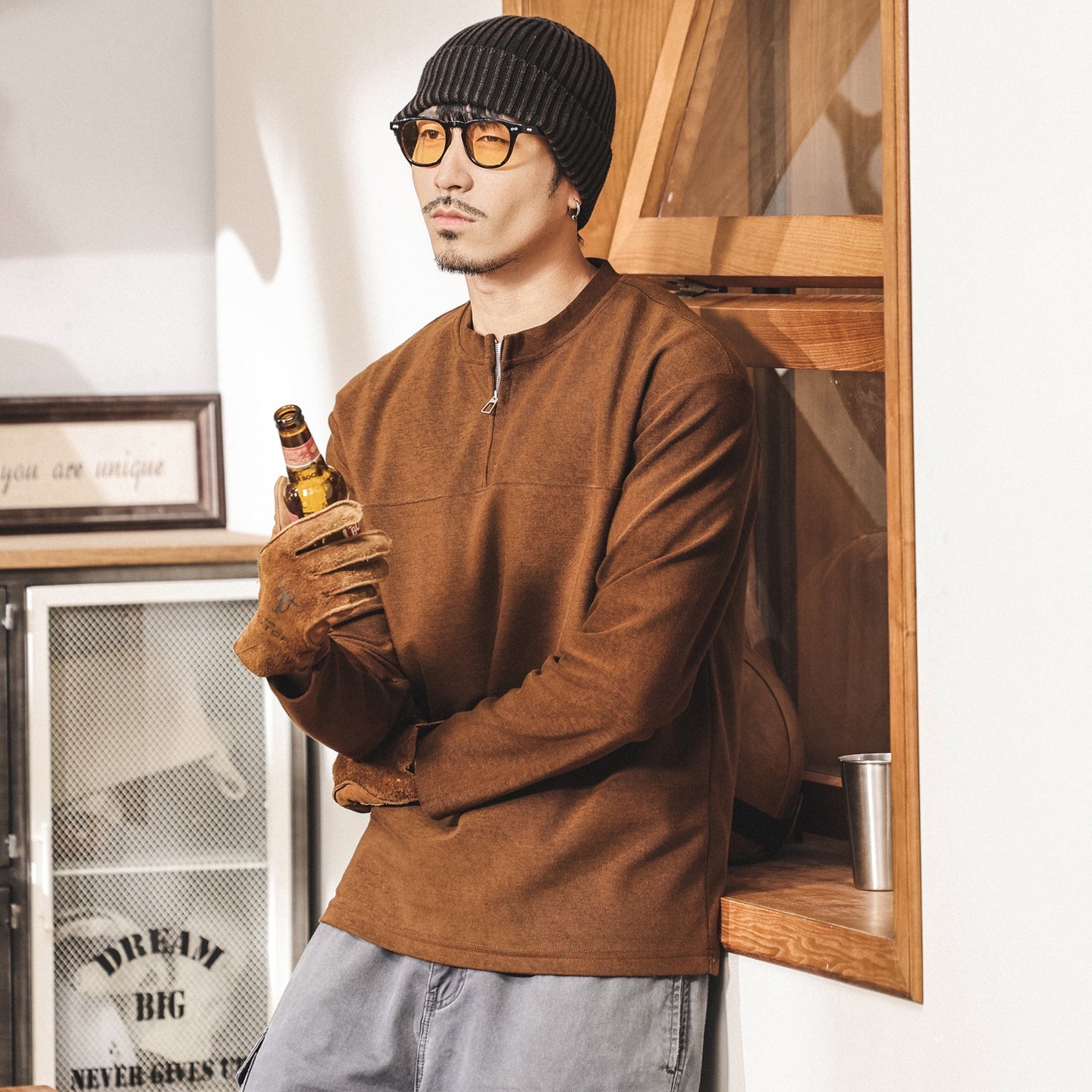 Alpine Double Layer Design Winter Henley Tee