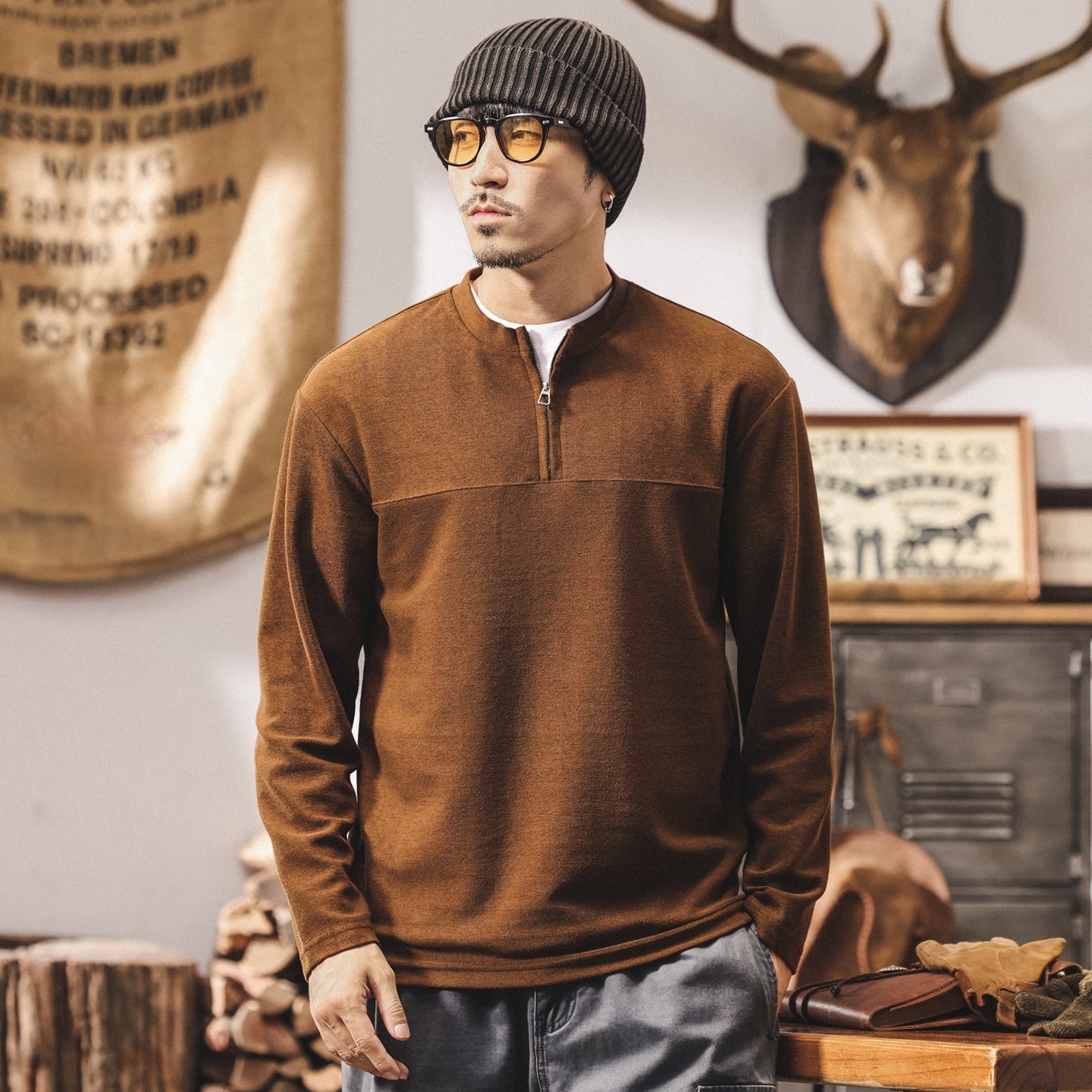 Alpine Double Layer Design Winter Henley Tee