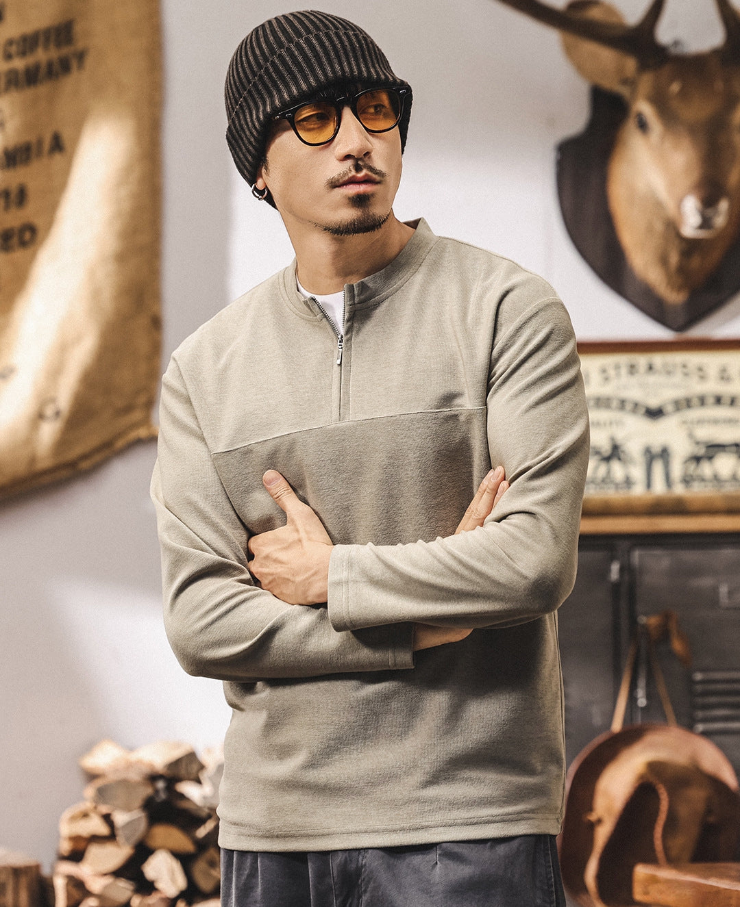 Alpine Double Layer Design Winter Henley Tee