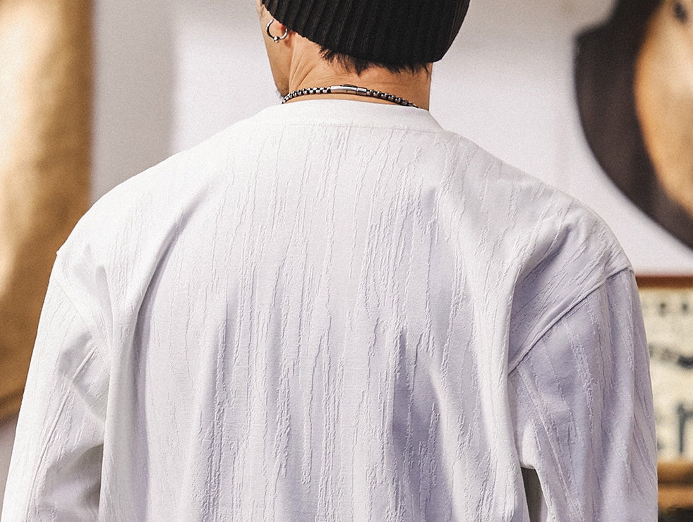 Tree Grain Texture Dropped Shoulder Sleeve Tee