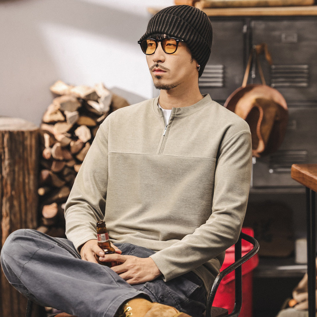 Alpine Double Layer Design Winter Henley Tee