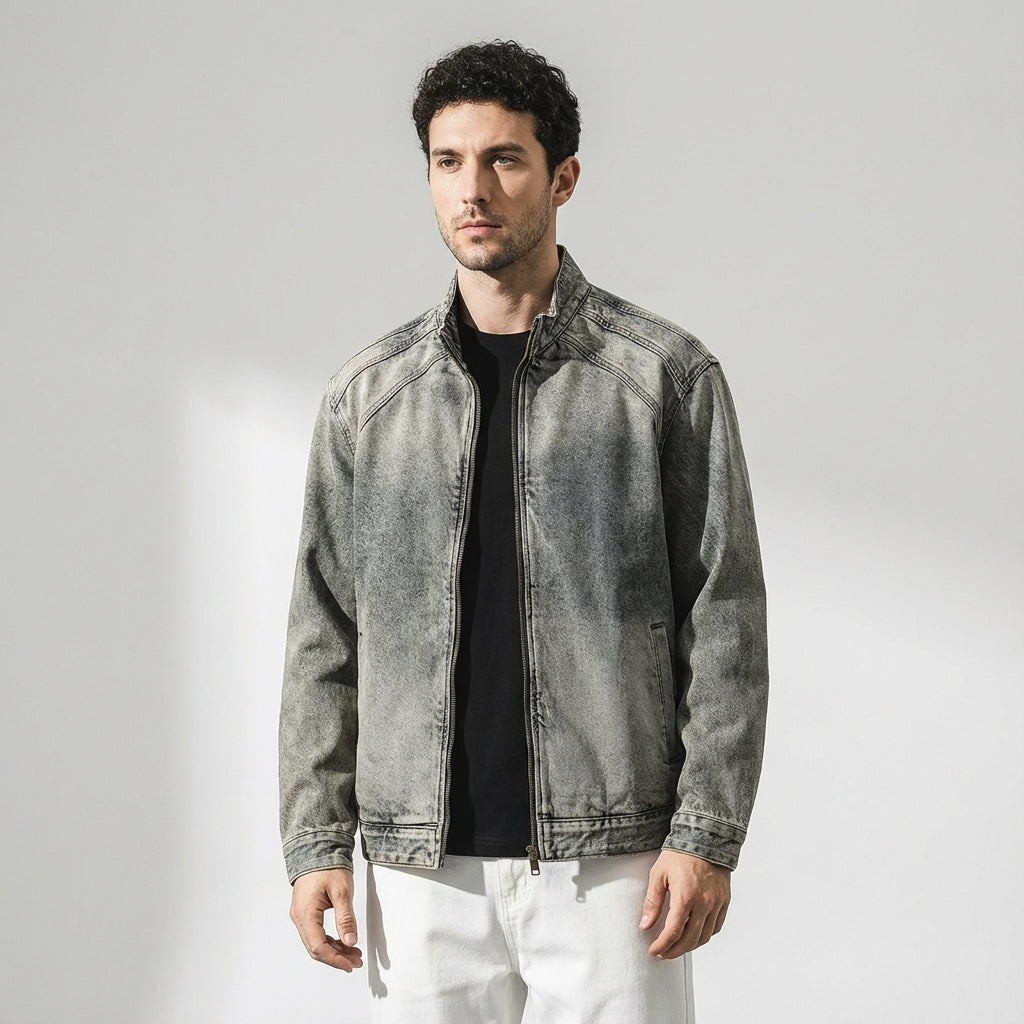 Washed Grey Denim Bomber