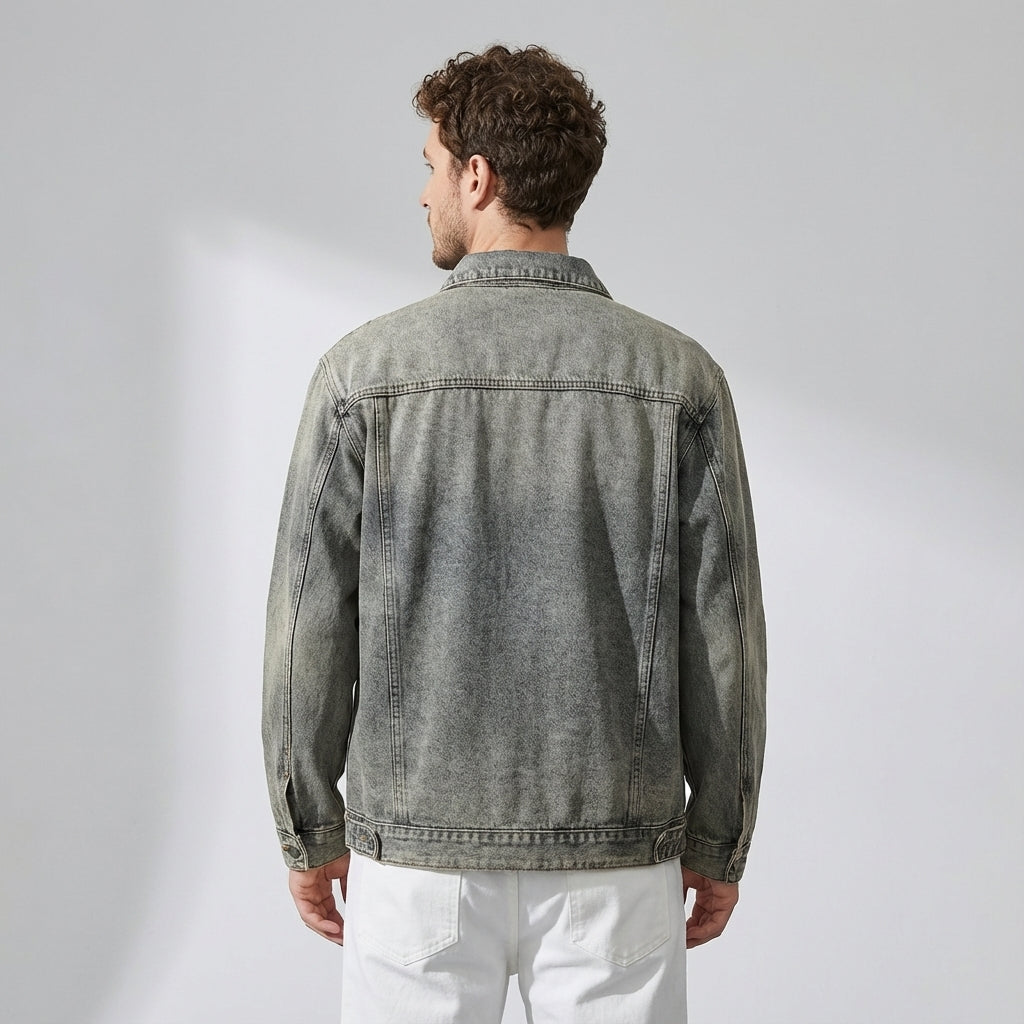 Washed Grey Denim Bomber