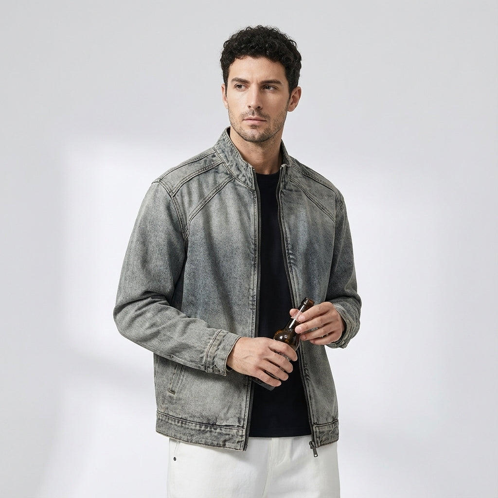 Washed Grey Denim Bomber