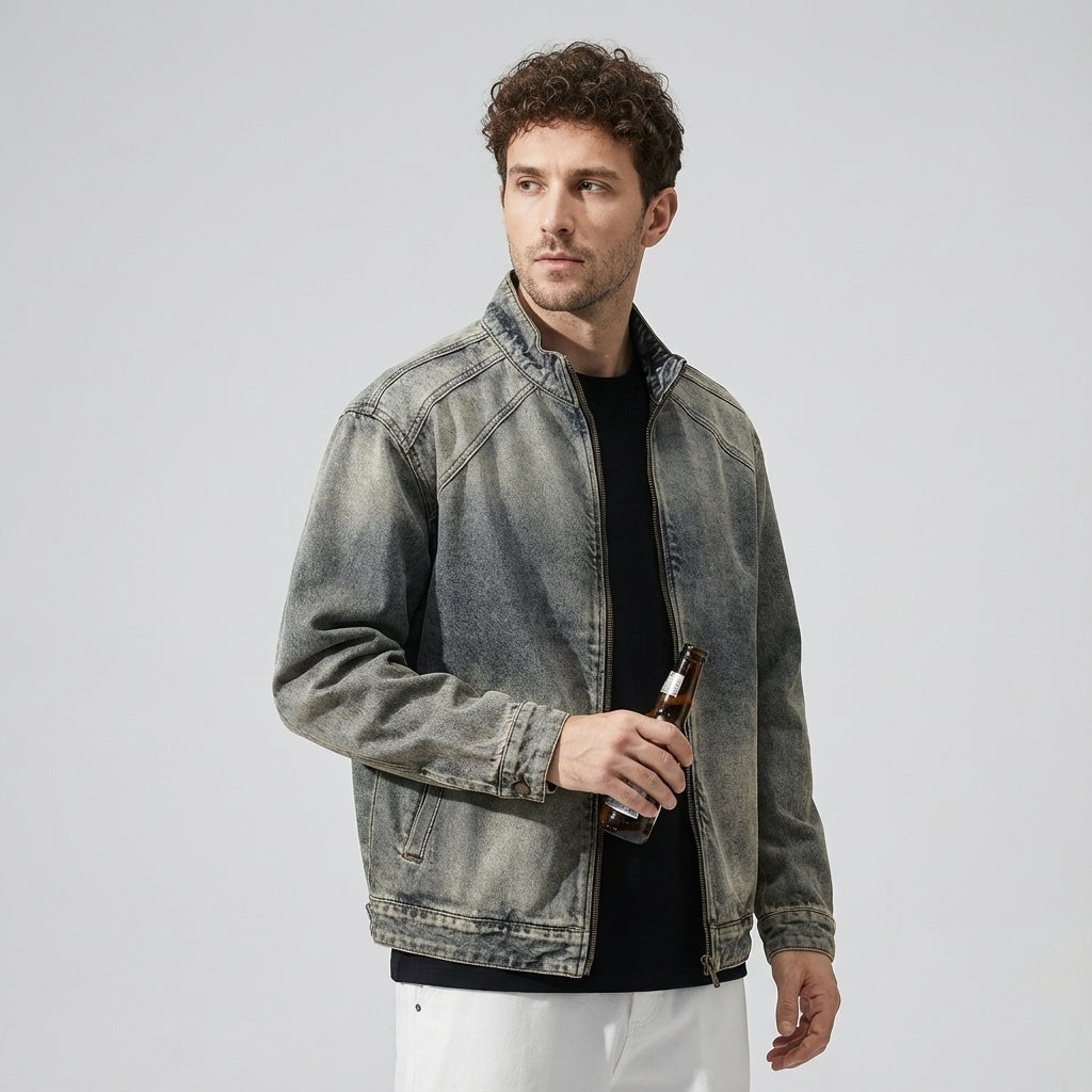 Washed Grey Denim Bomber