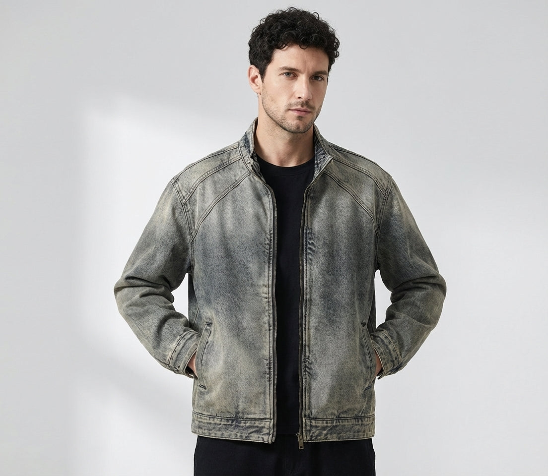 Washed Grey Denim Bomber
