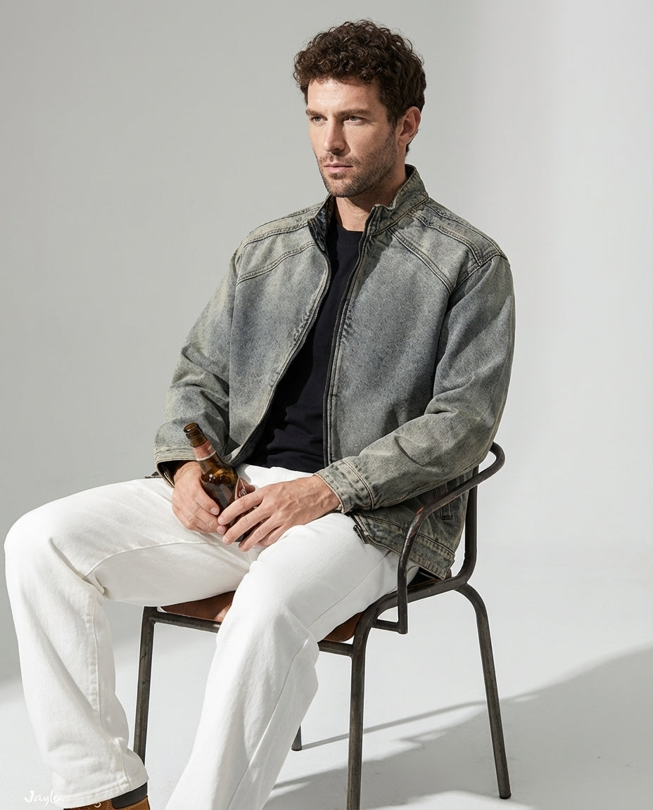 Washed Grey Denim Bomber