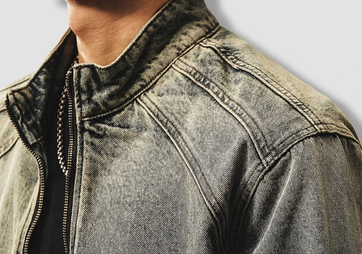 Washed Grey Denim Bomber
