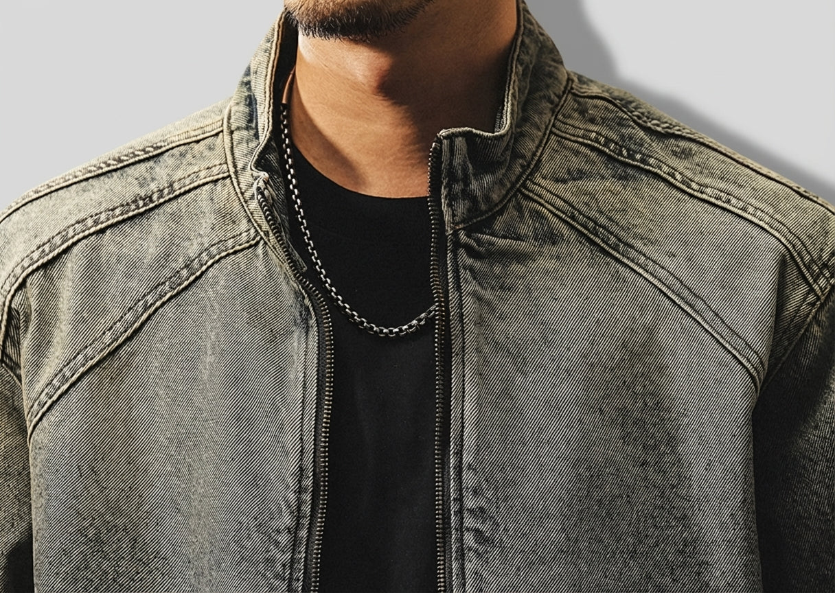 Washed Grey Denim Bomber