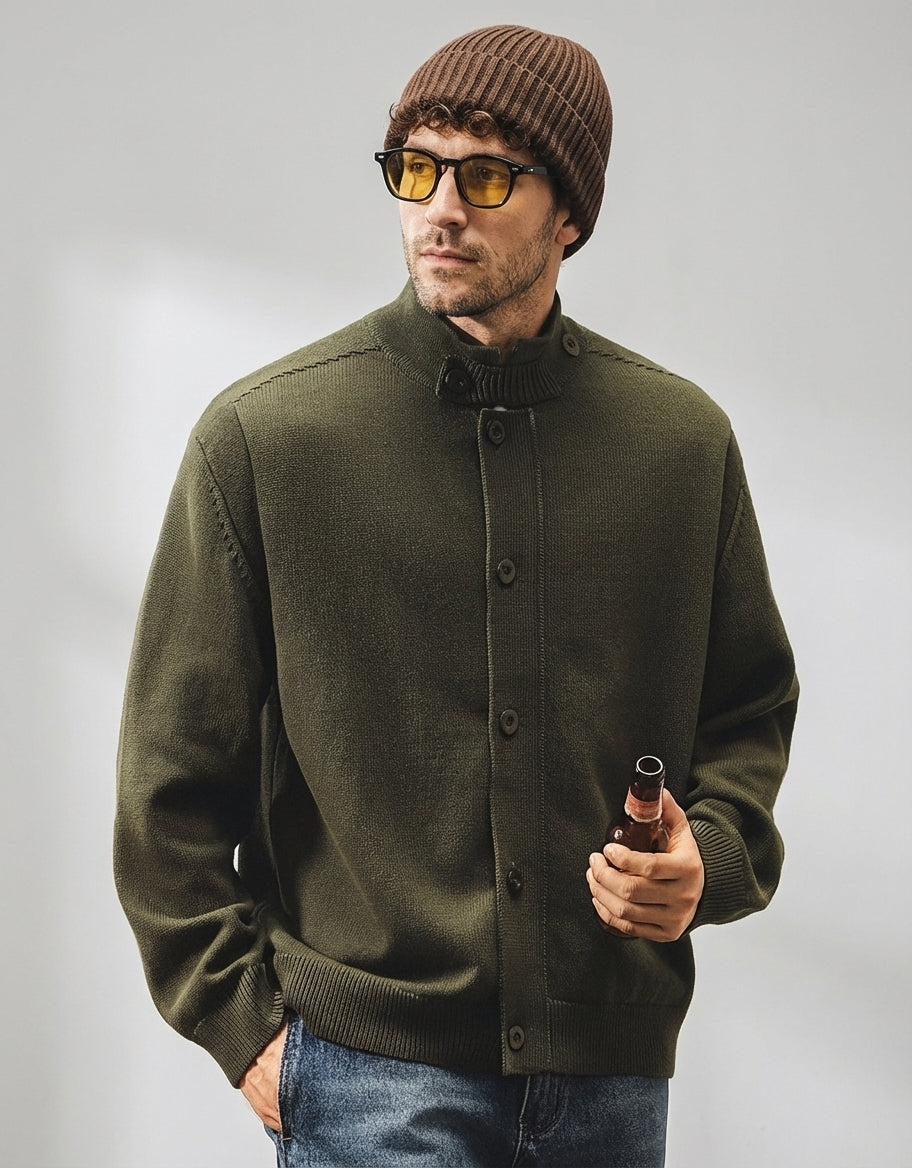 Stand Collar Button-Front Cardigan