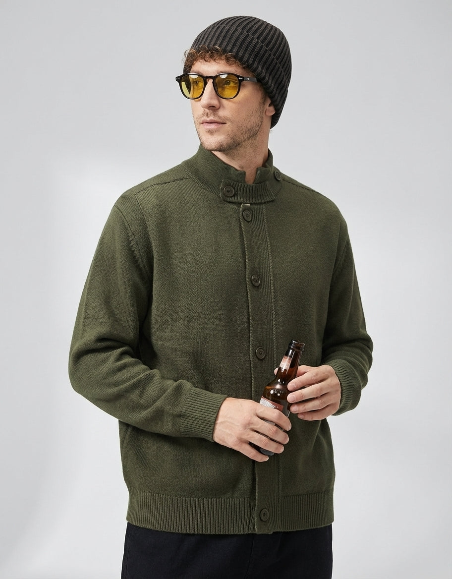Stand Collar Button-Front Cardigan