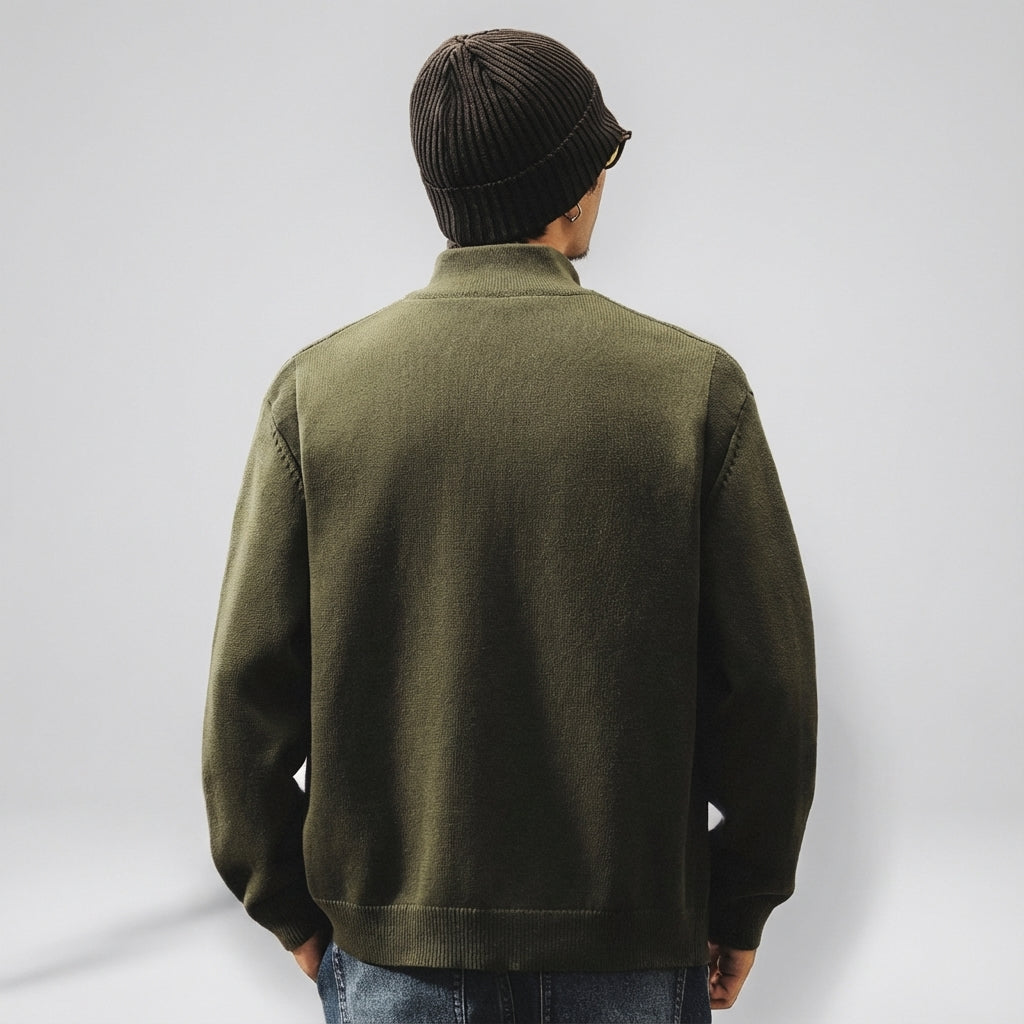 Stand Collar Button-Front Cardigan