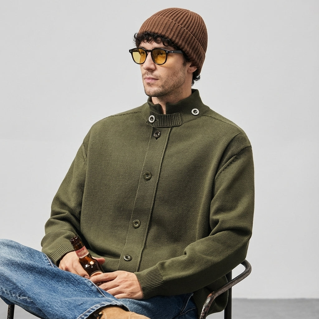 Stand Collar Button-Front Cardigan