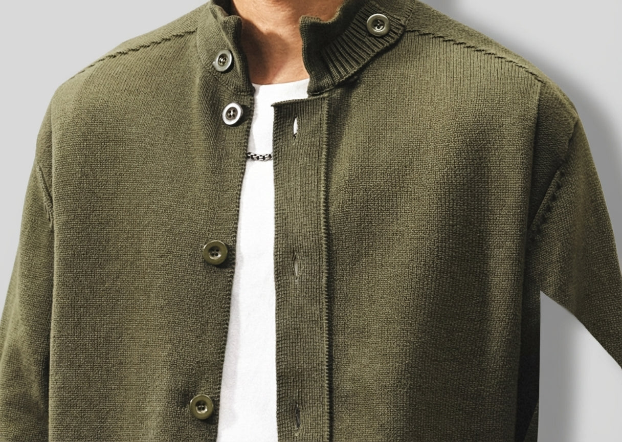 Stand Collar Button-Front Cardigan