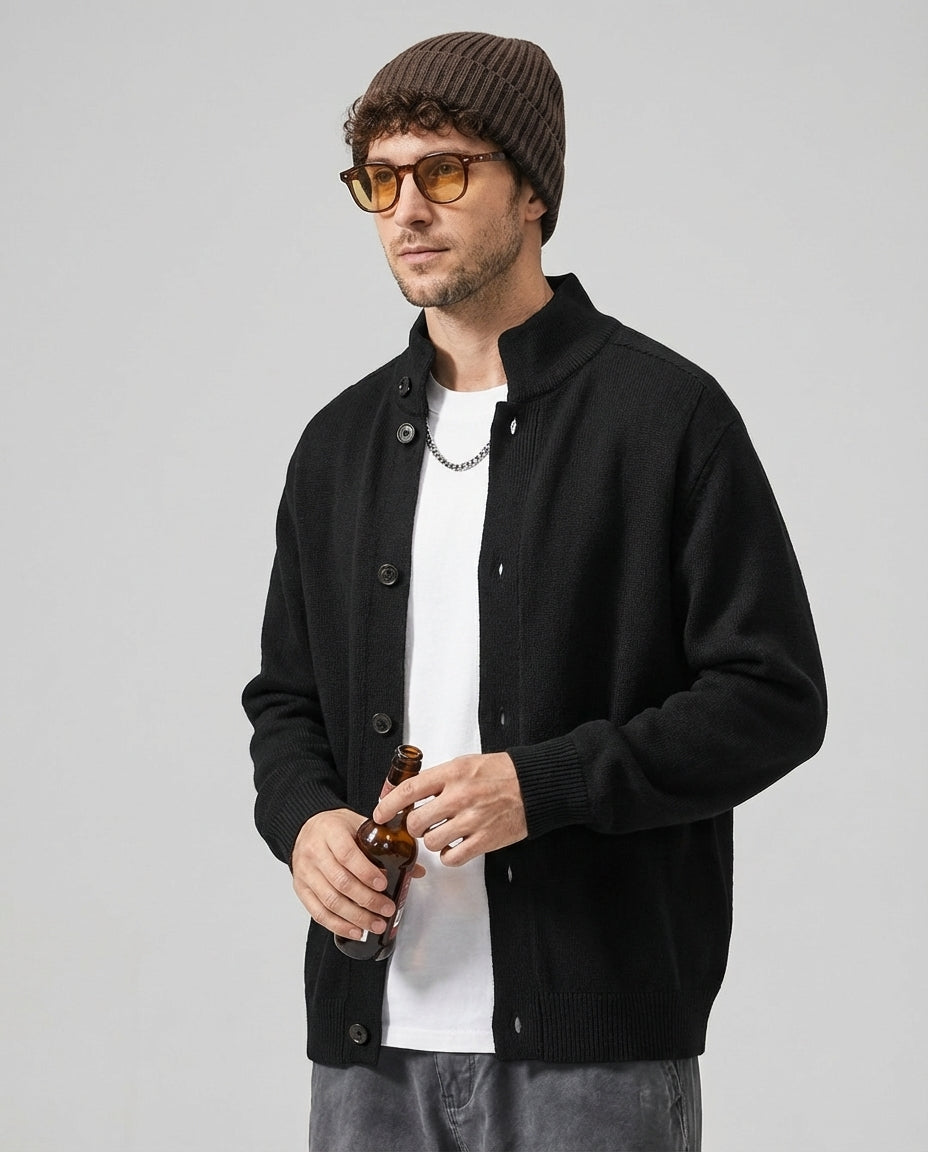 Stand Collar Button-Front Cardigan