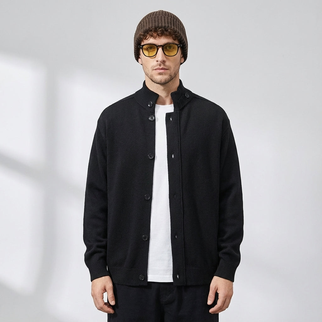 Stand Collar Button-Front Cardigan