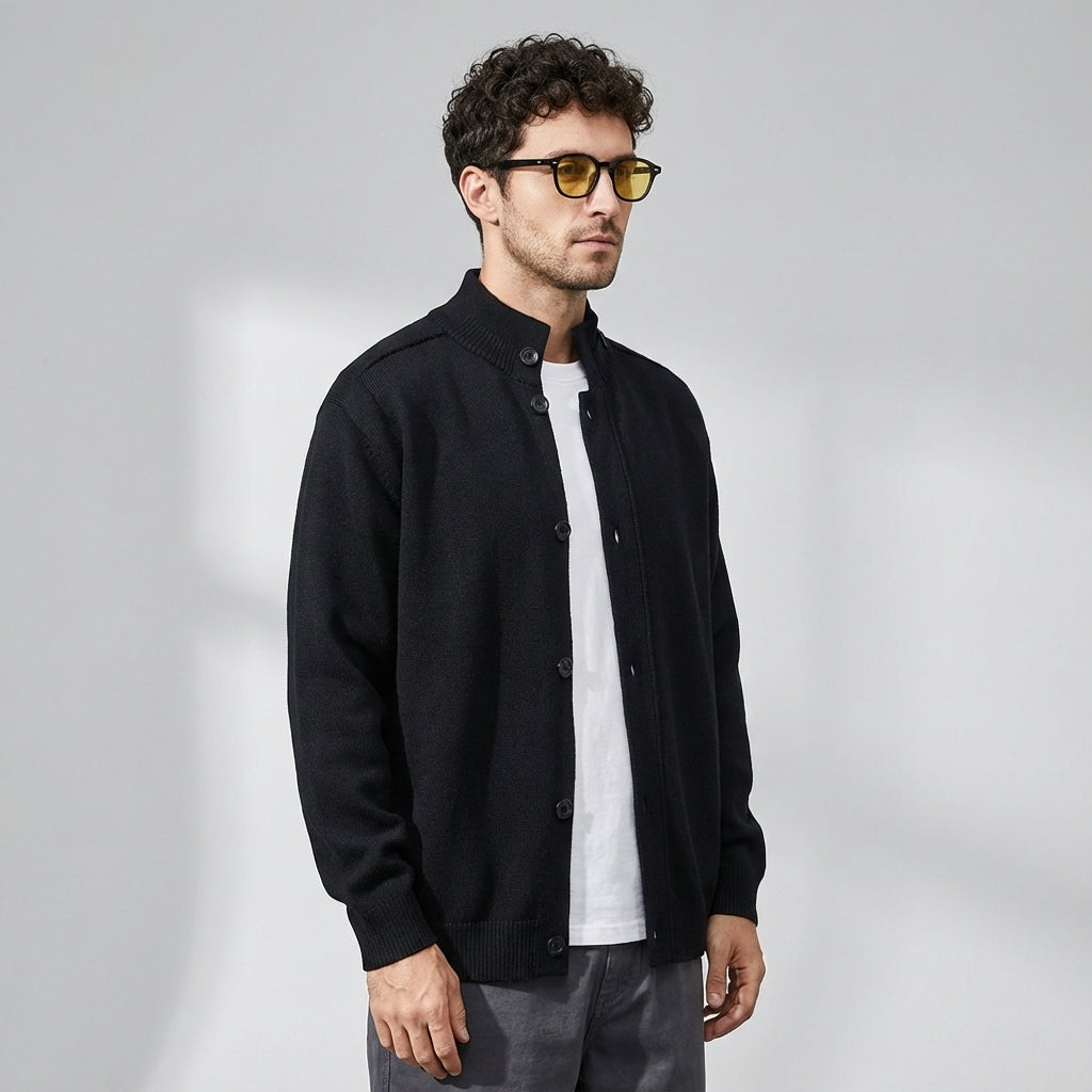 Stand Collar Button-Front Cardigan