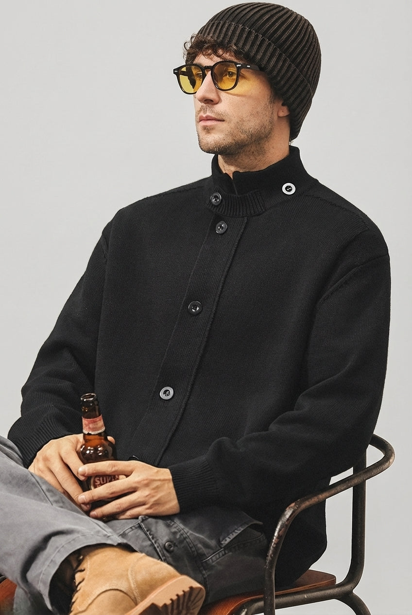 Stand Collar Button-Front Cardigan