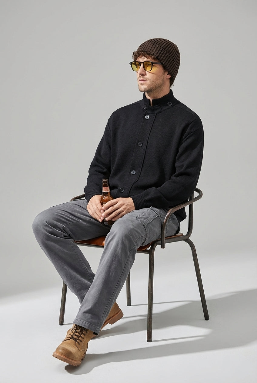 Stand Collar Button-Front Cardigan