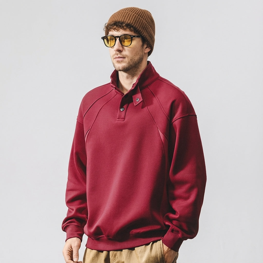 Contour Stitching Formline Sweatshirt in Red