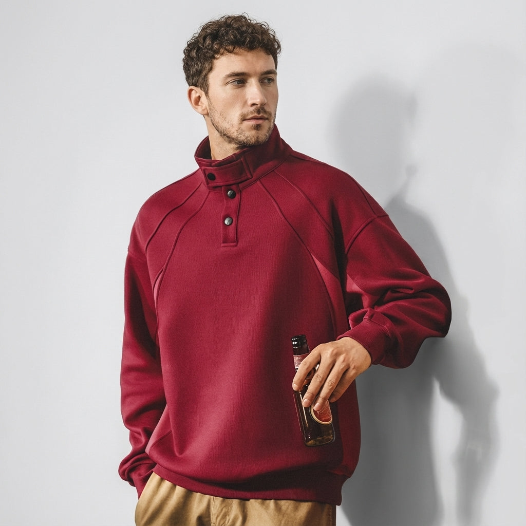 Contour Stitching Formline Sweatshirt in Red