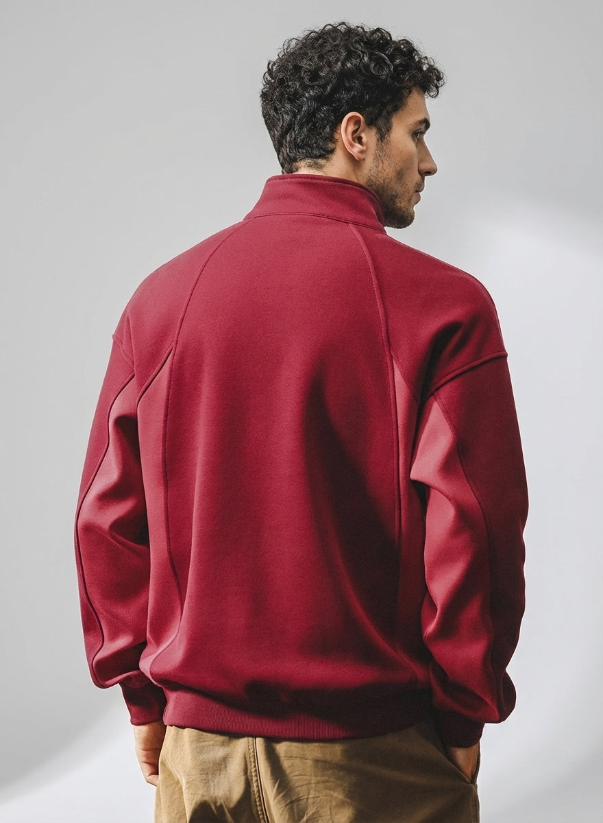 Contour Stitching Formline Sweatshirt in Red