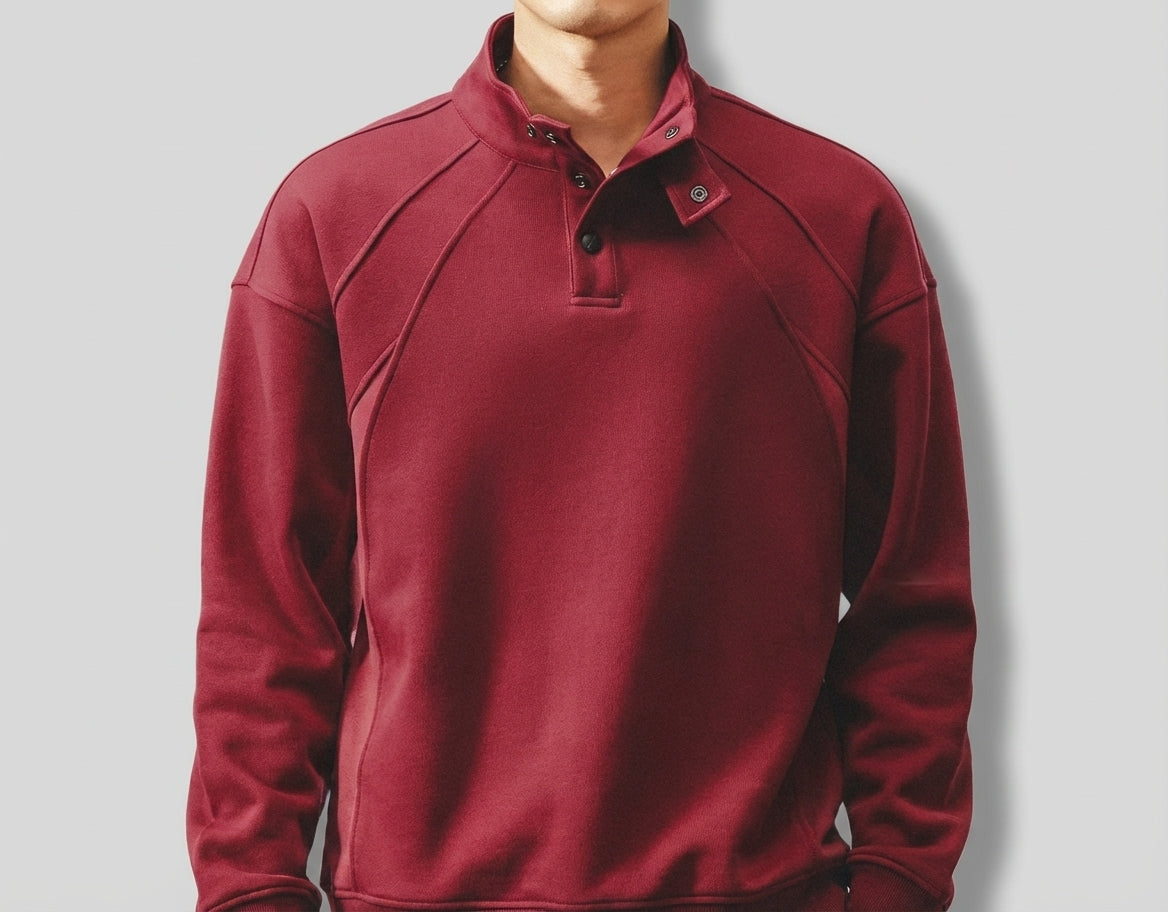 Contour Stitching Formline Sweatshirt in Red