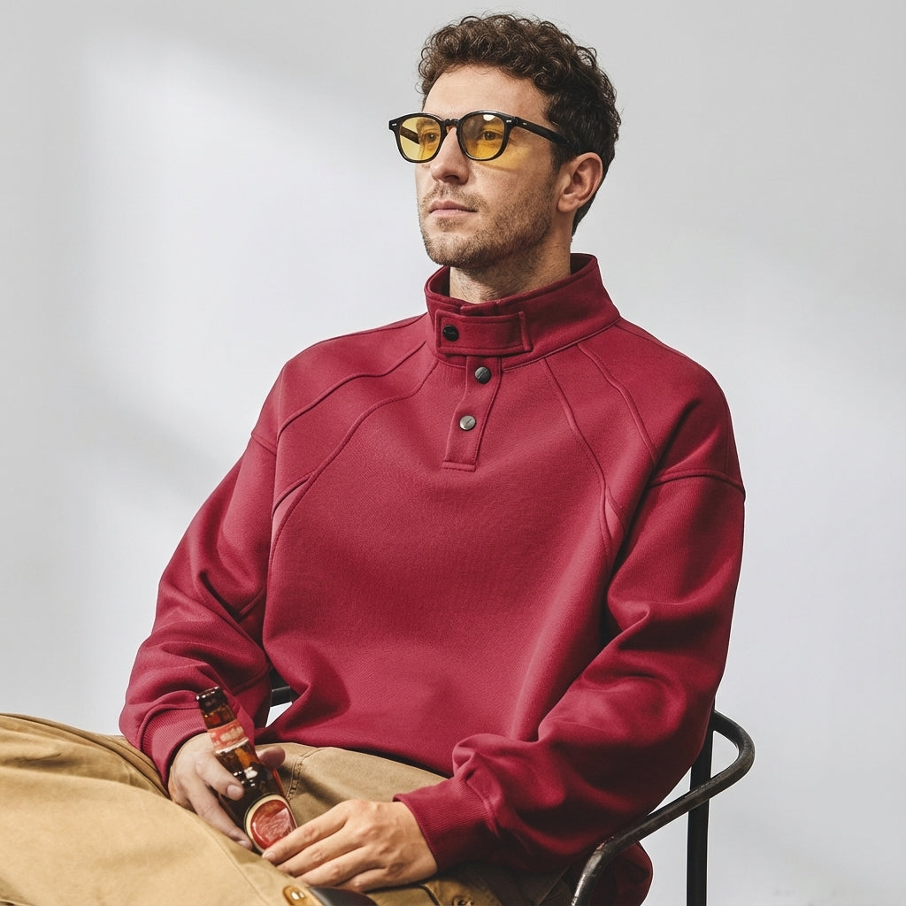 Contour Stitching Formline Sweatshirt in Red