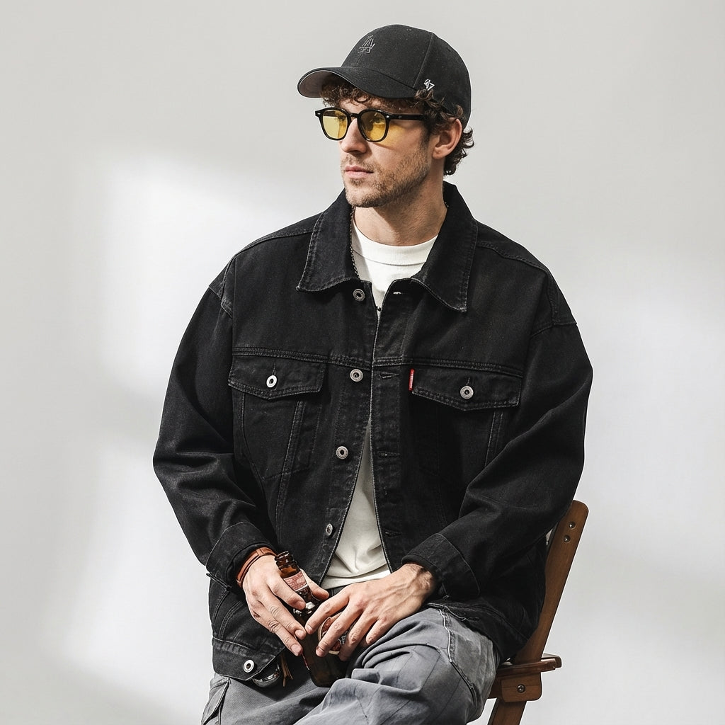 Washed Denim Jacket in Black