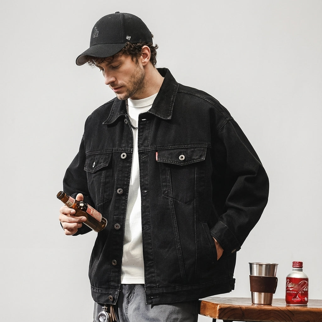 Washed Denim Jacket in Black